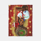 のヴィンテージ霜の降りたレッドトラクタークリスマス フリースブランケット (正面)