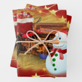 のヴィンテージ霜の降りたレッドトラクタークリスマス ラッピングペーパーシート (インサイチュ)