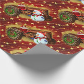 のヴィンテージ霜の降りたレッドトラクタークリスマス ラッピングペーパー (角)