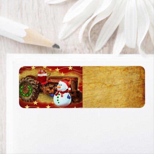 のヴィンテージ霜の降りたレッドトラクタークリスマス ラベル (インサイチュ)