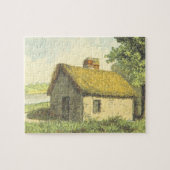 のヴィンテージ、わらぶき屋根が付いている素朴なコテージ古い ジグソーパズル (横)