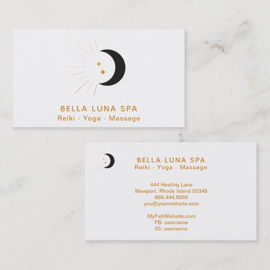 *~*の三日月形の月の金ゴールドの月のビームきらめきの星 名刺 (正面/裏面)