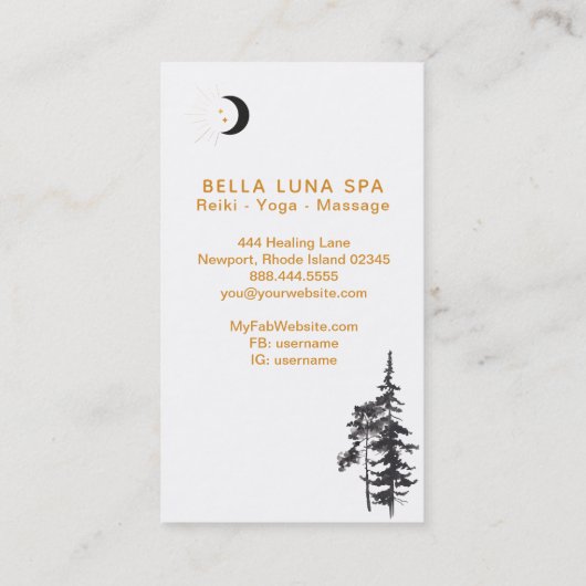 *~*の三日月形の月の金ゴールドの月は木の星を発します 名刺 (裏面)