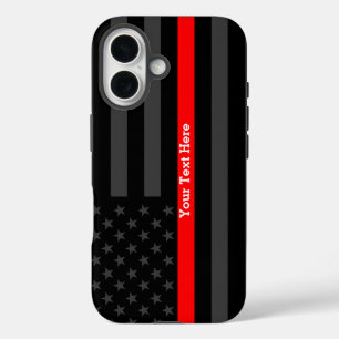の上にカスタマイズされたアメリカ国旗 シン・レッド・ライン iPhone 16ケース