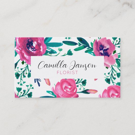 ~の上にピンクのバラ 名刺 (正面)