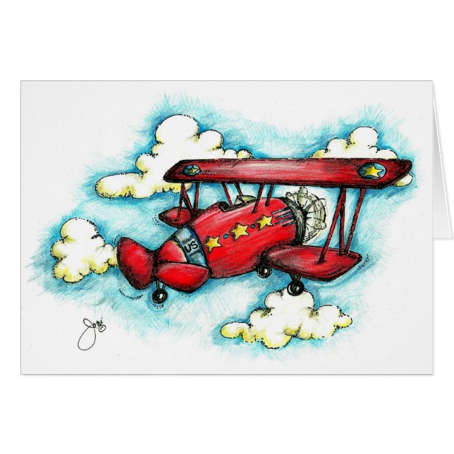 の上! の上! そして遠くに-雲が付いているレトロの飛行機 (正面横)