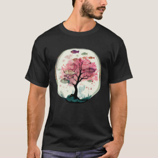 の下のさくらサンゴの木と一緒に泳ぐ魚 Tシャツ