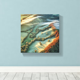 の丘の上の朝転がの霧 キャンバスプリント