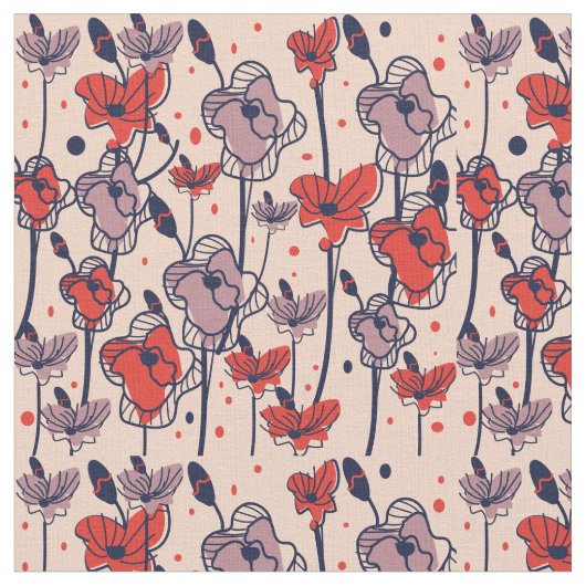 ～の中モダン央に広がるケシ畑  ファブリック (クローズアップ)