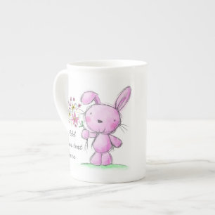 ♥の中国のマグの♥のかわいいピンクの薄紫のバニーウサギ ボーンチャイナマグカップ