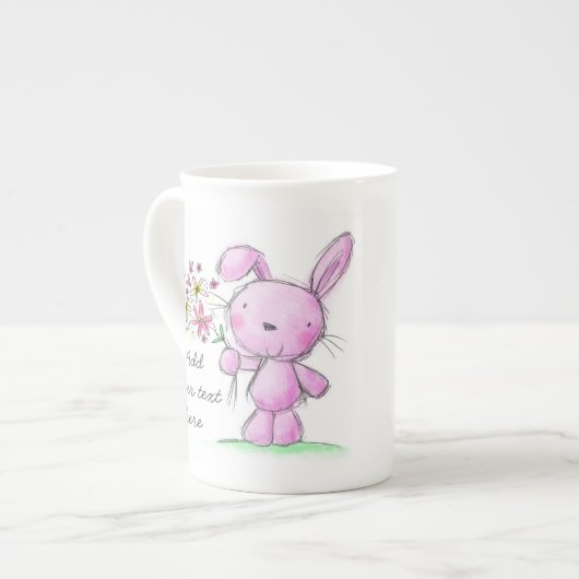 ♥の中国のマグの♥のかわいいピンクの薄紫のバニーウサギ ボーンチャイナマグカップ (正面左)