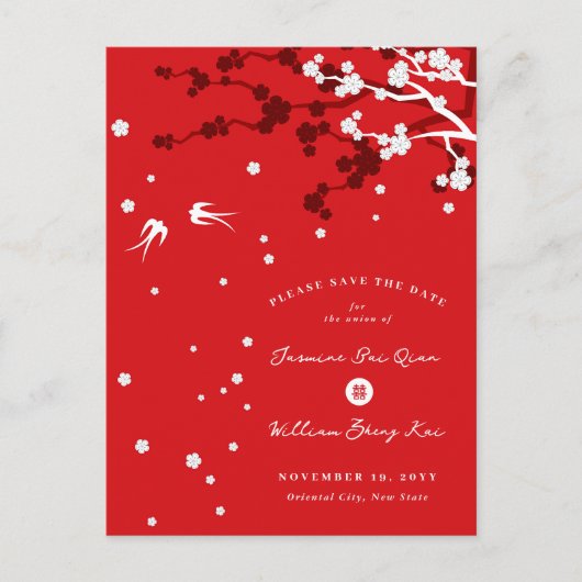 の中国の桜シックなスワローズは日付を保存 案内ポストカード (正面)