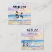 *~*の乗車学校をサーフする波のビーチの海 スクエア名刺 (正面/裏面)