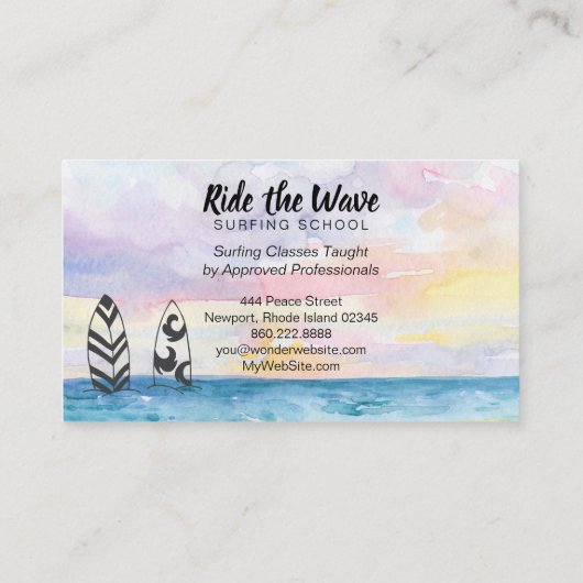 *~*の乗車波の海のビーチのサーフィンの学校 名刺 (裏面)