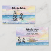 *~*の乗車波の海のビーチのサーフィンの学校 名刺 (正面/裏面)
