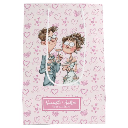 の予測できな抱き枕結婚マンガ新婚ユーモア ミディアムペーパーバッグ (裏面)