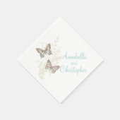 の二結婚つの蝶アートティール（緑がかった色）白いナプキン スタンダードカクテルナプキン (角)