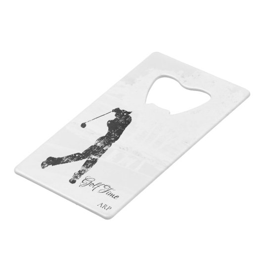 *~*の人のゴルフをするゴルフコースの池の木のゴルファー クレジットカード栓抜き (正面アングル)