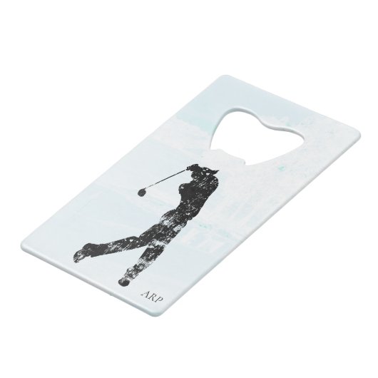 *~*の人のゴルフをするゴルフコースの池の木のゴルファー クレジットカード栓抜き (裏面アングル)