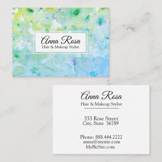 *~*の人気があるな花の緑のターコイズの上品の美しい 名刺 (正面/裏面)