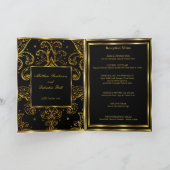 の人気がある金ゴールド結婚ブラック折り畳みカードメニュー 招待状 (内部)