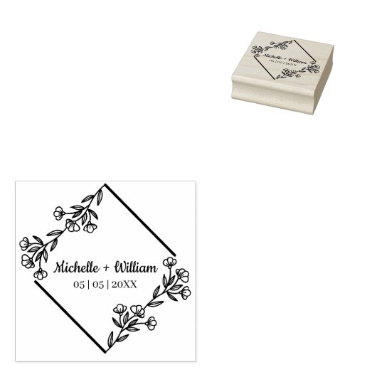 の代わりに黒にワイルドフラワーを結婚持つダイヤモンド ラバースタンプ (押印)