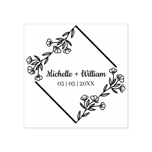 の代わりに黒にワイルドフラワーを結婚持つダイヤモンド ラバースタンプ (インプリント)