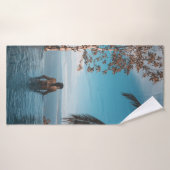 ～の体で黒のビキニタップを着た女性 バスタオル (バスタオル)