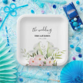 の優し結婚い白いカラリリーバラありがとうSq ペーパープレート (パーティー)