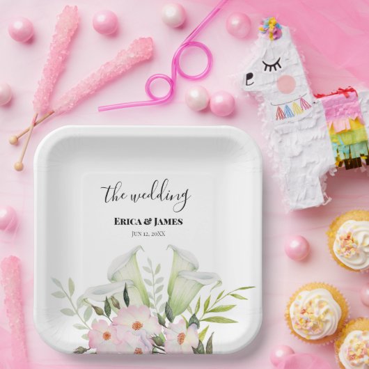 の優し結婚い白いカラリリーバラありがとうSq ペーパープレート (パーティー)