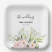 の優し結婚い白いカラリリーバラありがとうSq ペーパープレート (正面)