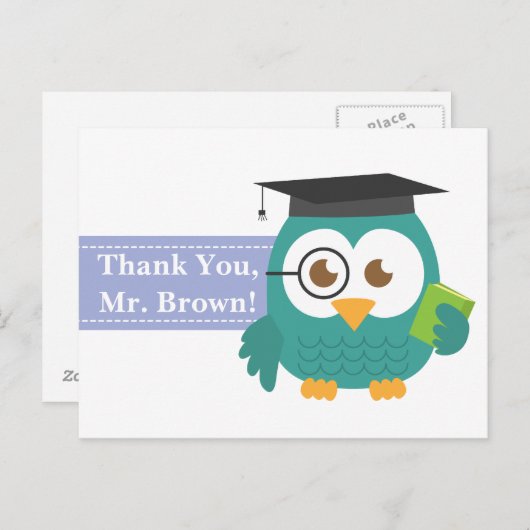 の先生の感謝、先生のフクロウありがとう ポストカード (正面/裏面)