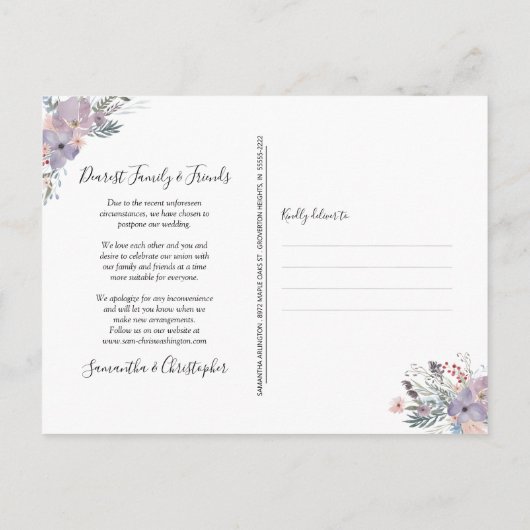 の再結婚計画済フローラのジオメトリ変更日 案内ポストカード (裏面)