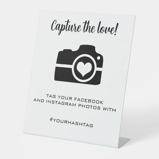 の写真の編集可能な結婚ハッシュタグ 台座サイン (正面)