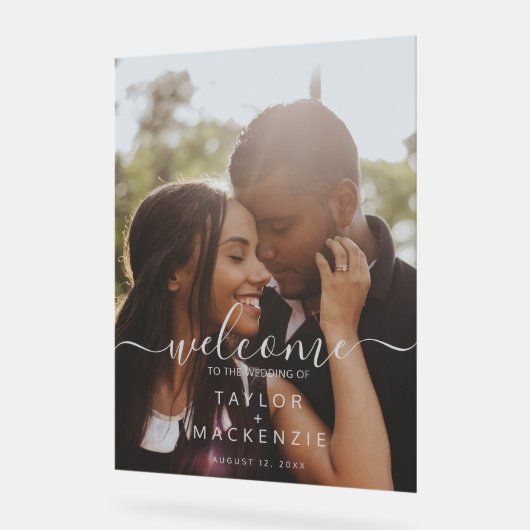 の写真へよ結婚うこそパーソナライズされた アクリルサイン (傾斜)