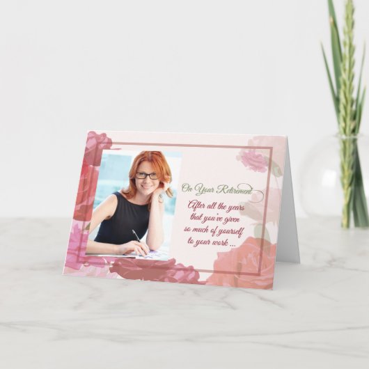 の写真カスタム退職祝いバラのフロー カード (正面)