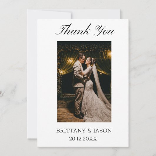 の写真シンプルを使用したミニマル結婚リストのScript サンキューカード (正面)