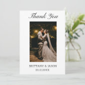 の写真シンプルを使用したミニマル結婚リストのScript サンキューカード (スタンド正面)