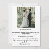 の写真シンプルを使用したミニマル結婚リストのScript サンキューカード (裏面)