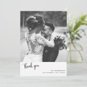 の写真シンプルを使用したミニマ結婚リストのスクリプト サンキューカード (スタンド正面)