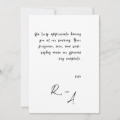 の写真シンプルを使用したミニマ結婚リストのスクリプト サンキューカード (裏面)