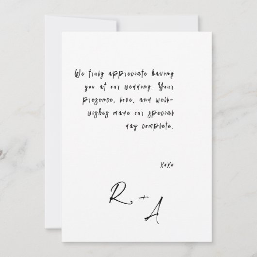 の写真シンプルを使用したミニマ結婚リストのスクリプト サンキューカード (裏面)