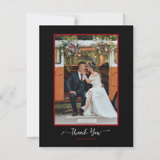 の写真結婚ありがとうメッセージ黒い赤 サンキューカード (正面)