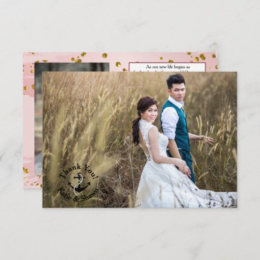 の写真結婚は両面ありがとう航海の サンキューカード (正面/裏面)