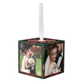 の写真結婚カップル初めてのクリスマスプレイド キューブオーナメント (裏面アングル)