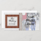 の写真結婚カード、木製フレーム付き白いコード 案内状 (正面/裏面)