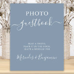 の写真結婚ゲスト書モダン道ほこりっぽい青 ポスター<br><div class="desc">フォトゲストブック！書シンプル結婚はエレガント、この写真のゲストブックサインは書のゲストブックを備えエレガント、写真をスナップし、その本に置き、メッセージを離れ送る。おカスタマイズ前の名前のエレガントな結婚式のサインだ！COPYRIGHT © 2020 Judy Burrows,  Black Dog Art - All Rights Reserved.の写真結婚ゲスト書モダン跡ほこりっぽい青いポスター</div>