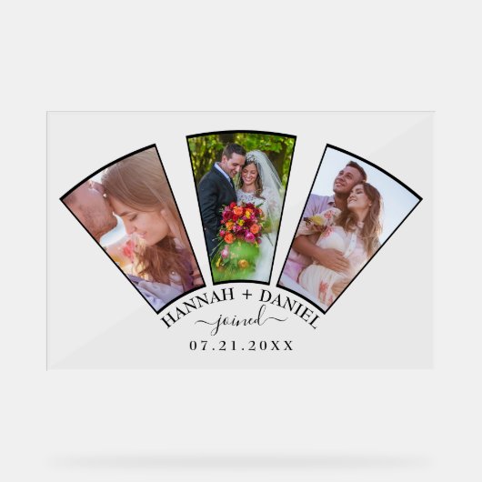 の写真結婚コラージファン形状名前をカスタムする日付 アクリルサイン (正面)