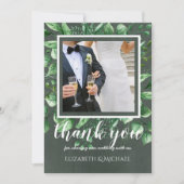 の写真結婚サンキューカードと文字の両面 招待状 (正面)