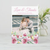 の写真結婚サンキューカードピンク黄色フローラ 招待状 (スタンド正面)